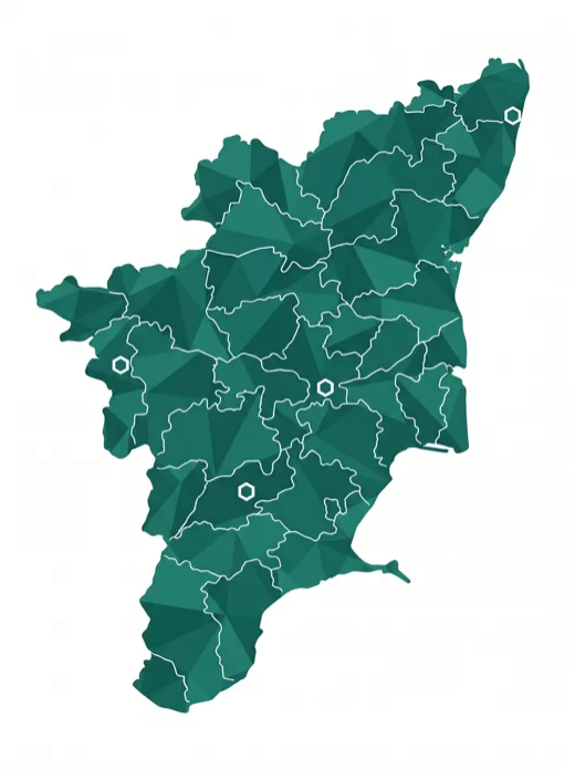 Map of Tamil Nadu showing Sri Mobile World delivery coverage